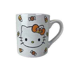 Hello Kitty Candy Corn Wax Resist Ceramic Pottery Mug | Holds 14 Ounces